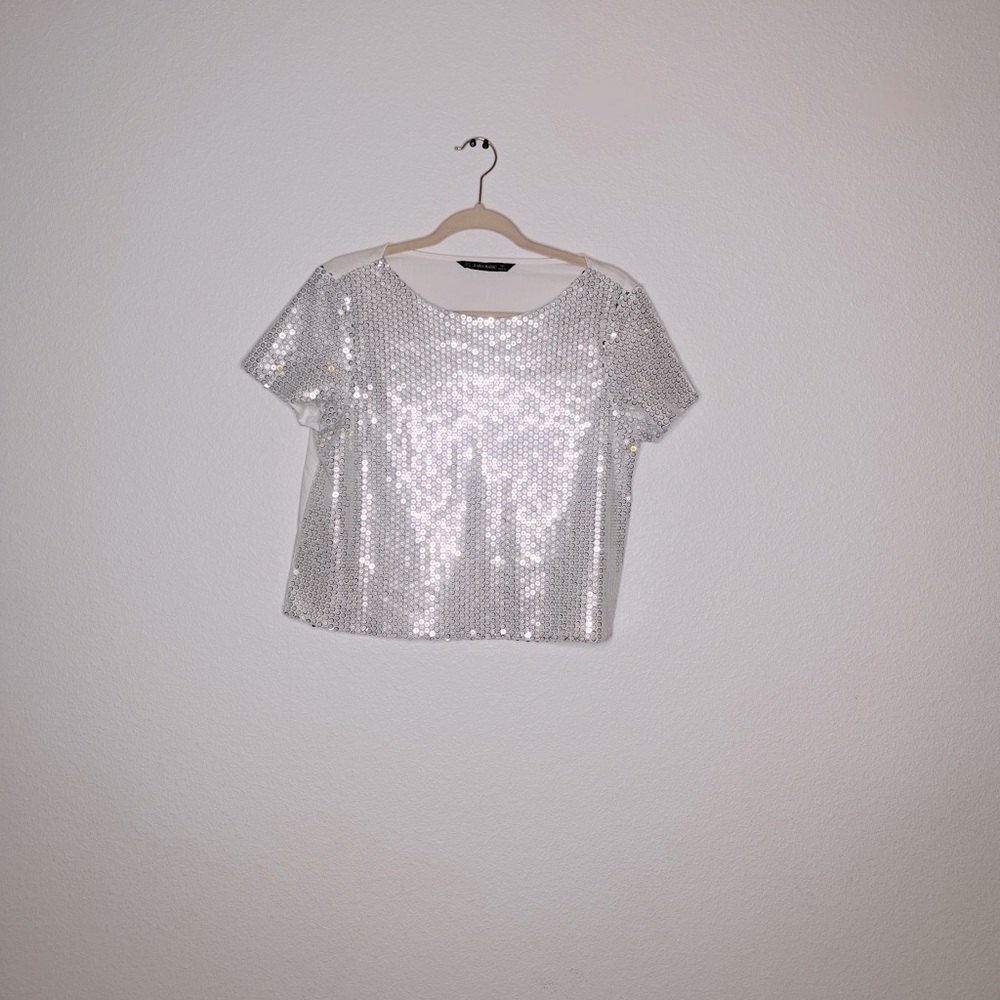 Zara Used White Sparkly Blouse - Size M